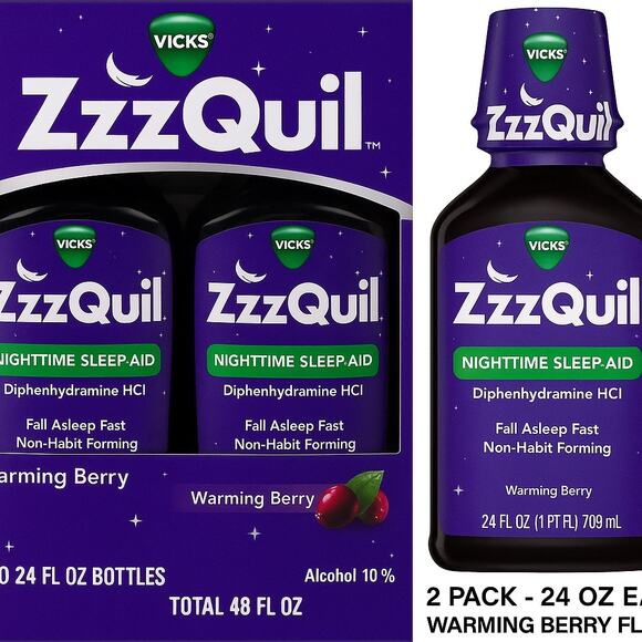 ZzzQuil Nighttime Sleep-Aid Liquid - Warming Berry Flavor - 2 x 12oz - Ex: 6/26 - Picture 1 of 6